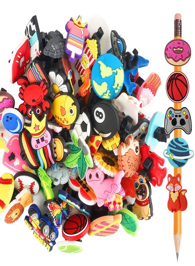 Zddaoole 60 Pcs Cute Pencil Topper Decoration, Different Pencil Clip Designs, Suitable for School Prize, Classroom Reward, Gift Idea - Image 1